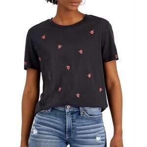 Rebellious One Women's Short Sleeve  T- Shirt Black w/ Red Roses XL NWT